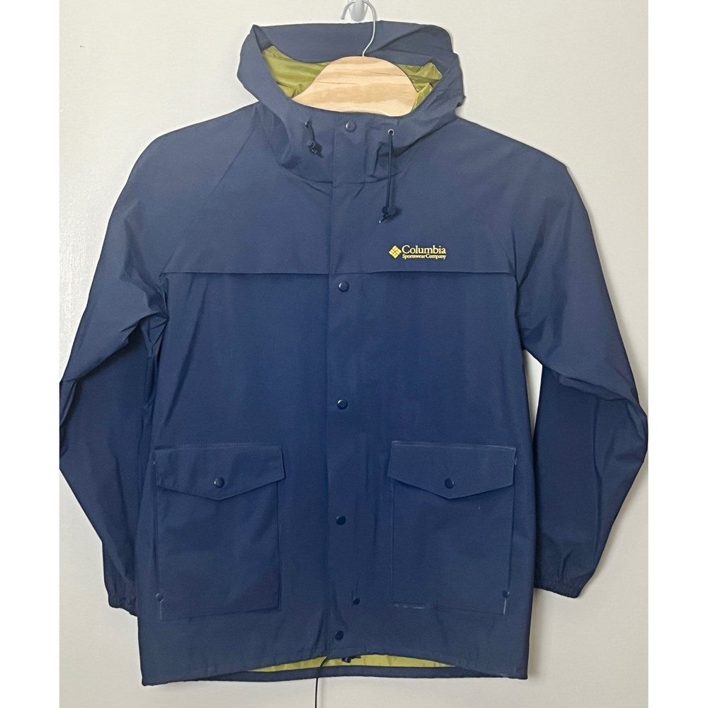 Vintage Columbia Raincoat Mens Large Navy Blue Hooded Jacket Outdoor‎ Vented